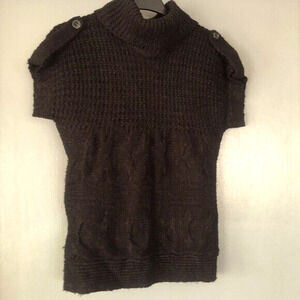 Carducci Black Knit Turtleneck Sweater Size L Pullover Bulky Knit Short Sleeves